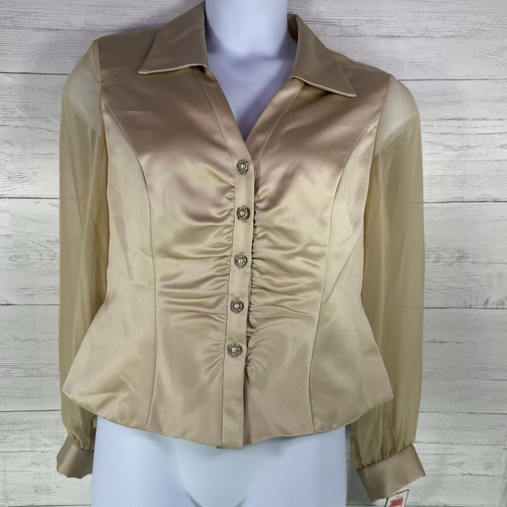 VTG NWT JR Nite‎ 16 gold sheer diamond button blouse women glam bling luxury USA - Picture 2 of 13